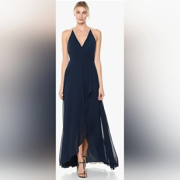 Jenny Yoo Farrah Halter Faux Wrap Chiffon Dress - Picture 1 of 16